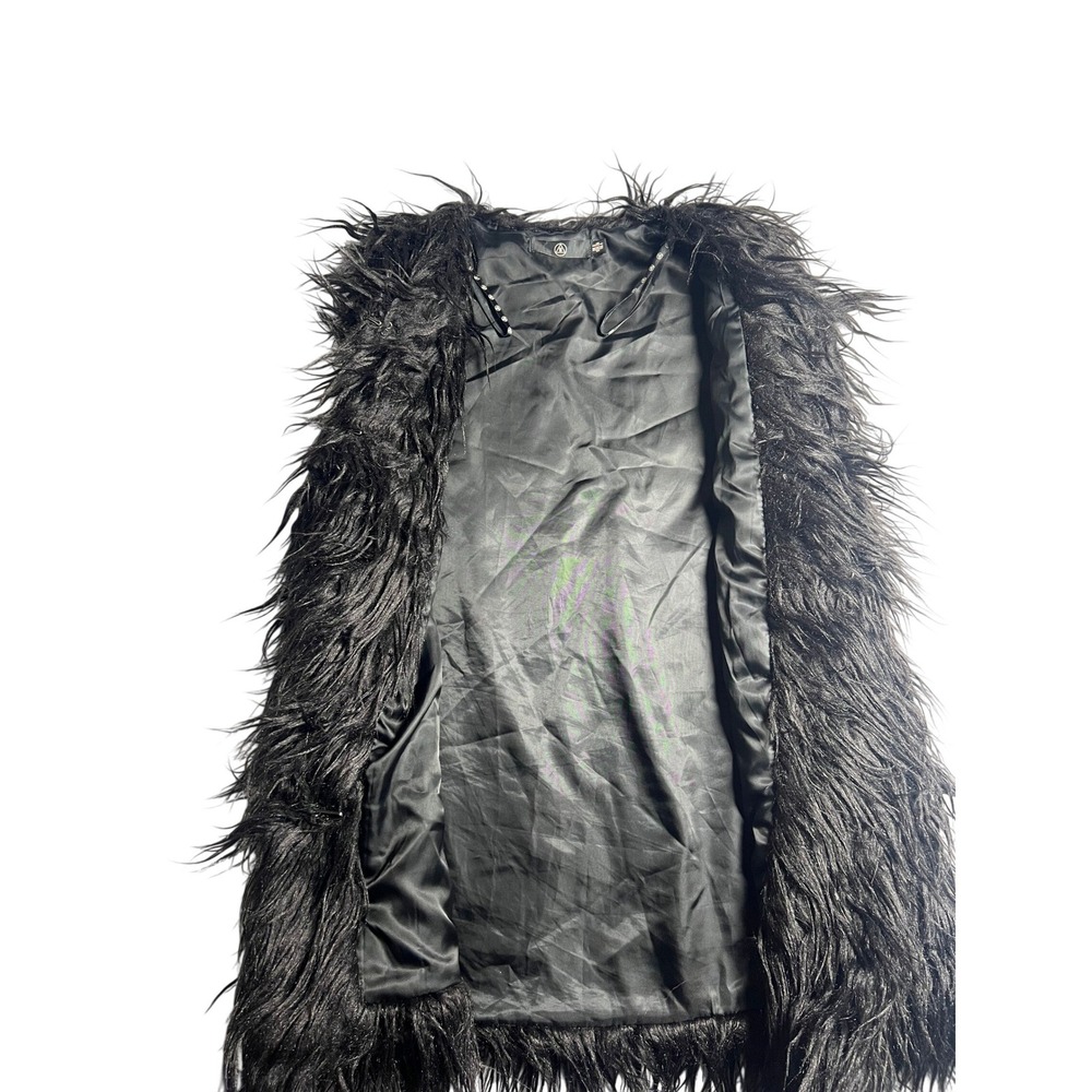 Missguided‎ Womens Black Shaggy Faux Fur Vest Open Front Hook Eye Size US 4 - Picture 2 of 6